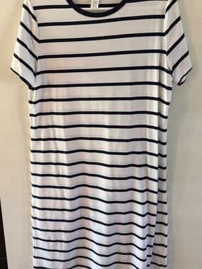 Athleta White and Navy Striped Midi Dress